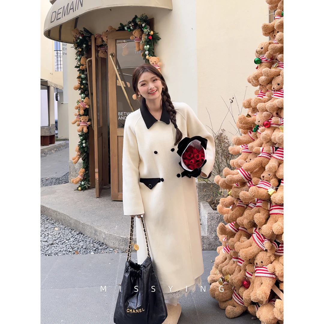 应小姐【卢浮假日】微胖大码羊毛气质宽松保暖显瘦长款双面呢大衣