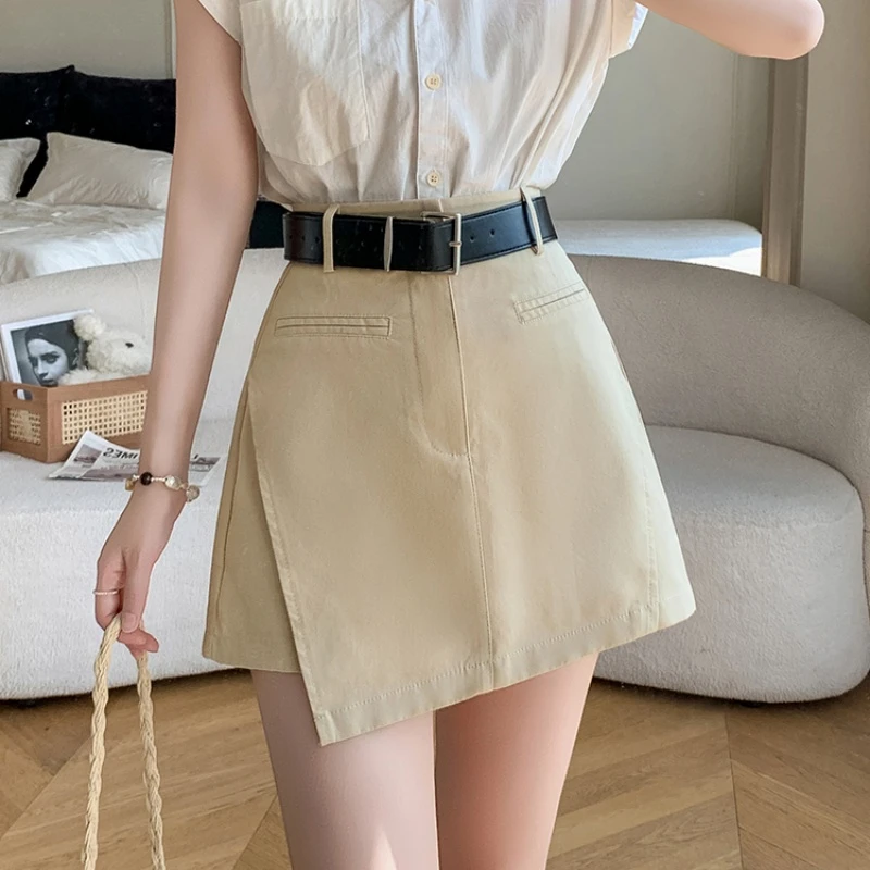 休闲短裙裤女2025夏季新款百搭不规则工装半身裙高腰a字阔腿靴裤