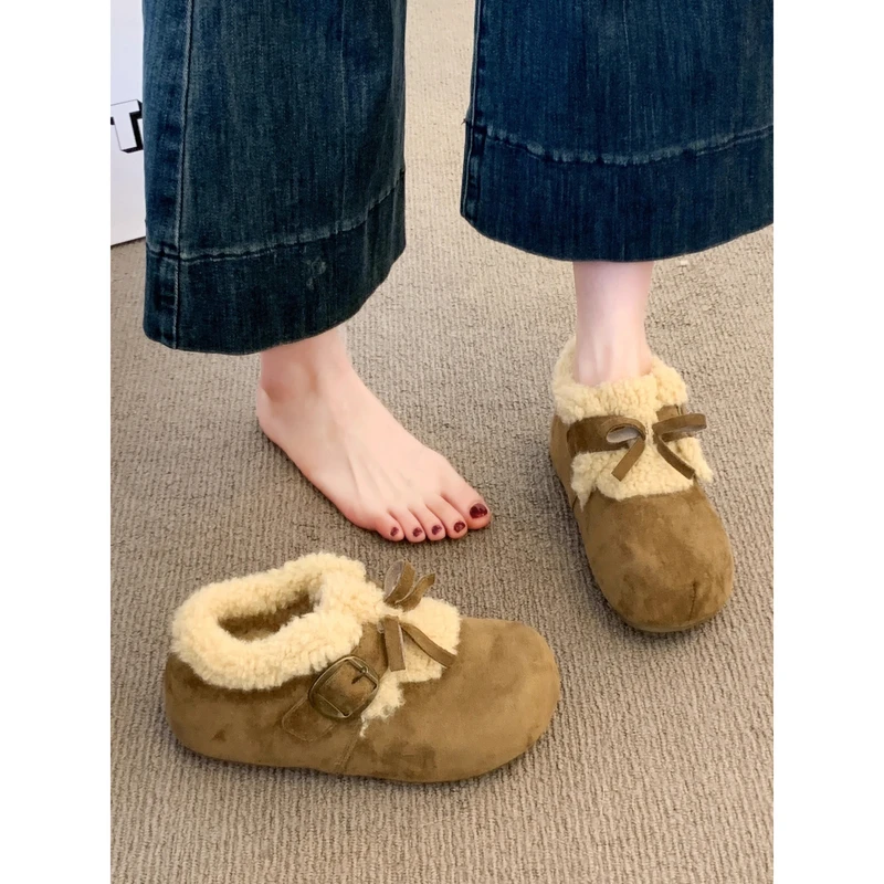 内增高复古加绒毛毛勃肯鞋女2025秋冬季新款厚底百搭棉鞋子雪地靴