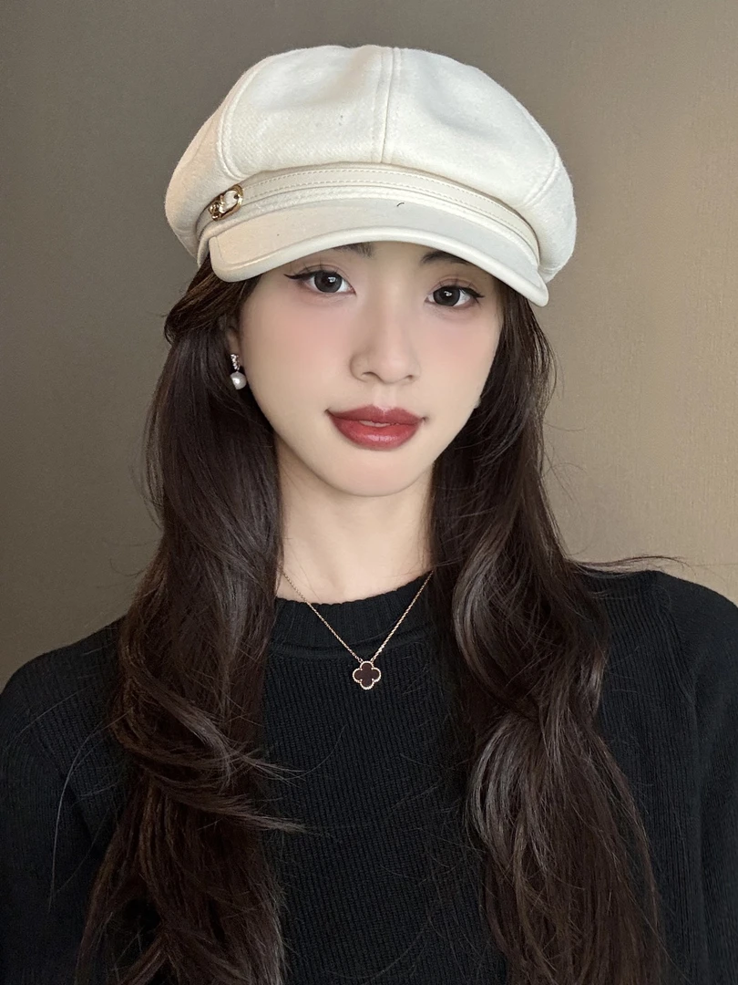 八角帽女2025秋季新款极简风弯檐显脸小画家帽子百搭机能风报童帽