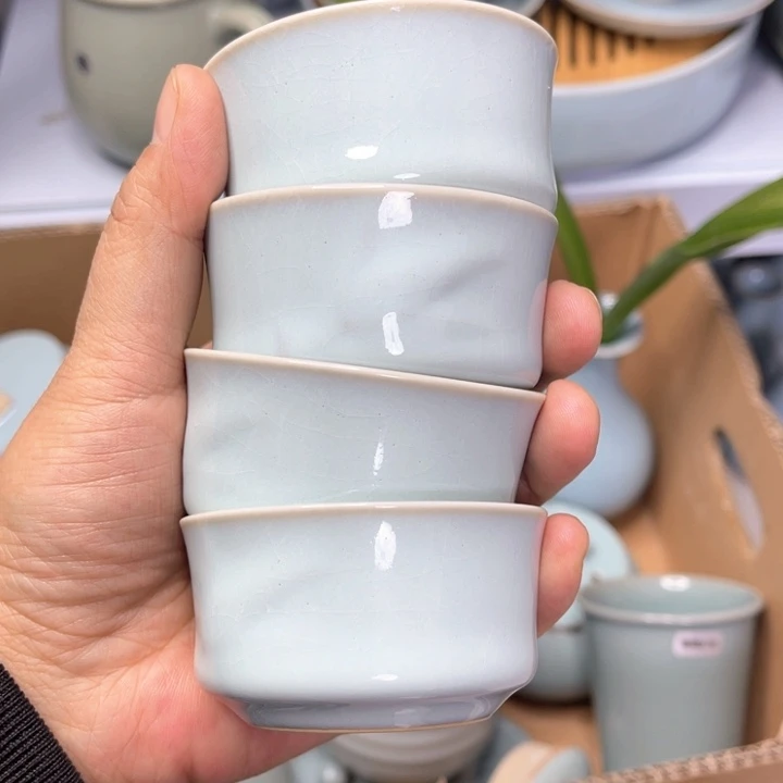 明****汝州原矿原釉客杯4个