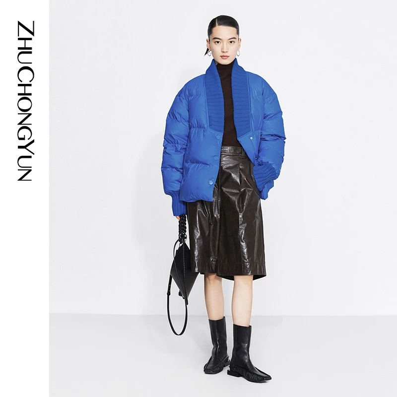 【艾钱钱精选】ZHUCHONGYUN2023秋珀蓝罗纹拼领短款外套