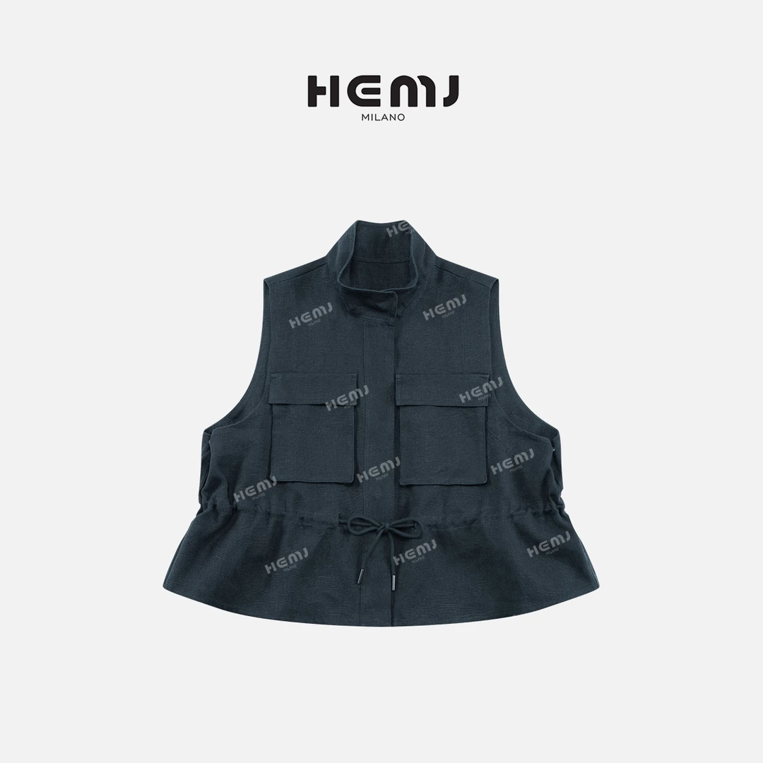 HEMJ 和梦洁“手风琴”复古高级感汉麻单排扣收腰显瘦马甲 MD1A0159