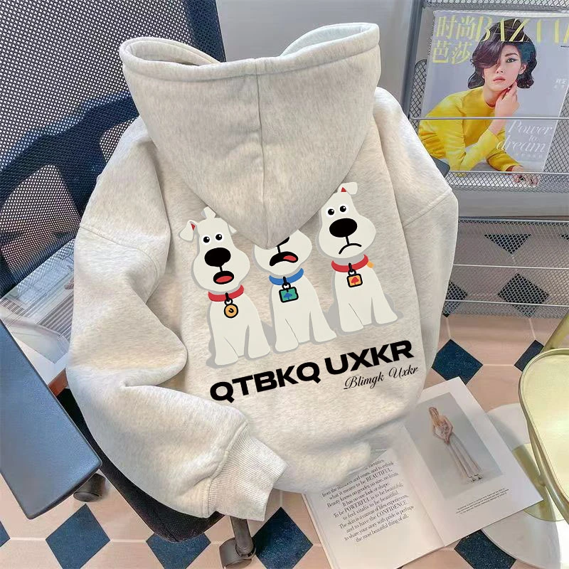 2025秋冬新款连帽卫衣男女童卡通狗狗印花中大童宽松休闲洋气外套
