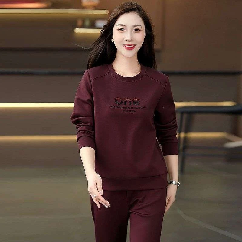 2025新款洋气时尚休闲运动套装春秋季圆领妈妈女士卫衣两件套爆款