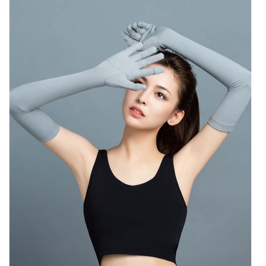 女款冰丝防晒手套防紫外线袖套透气女款冰丝加长款全指防晒手套