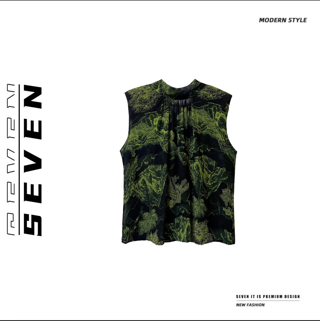 SEVEN【山水画】复古高级感定制花纹两穿无袖背心上衣