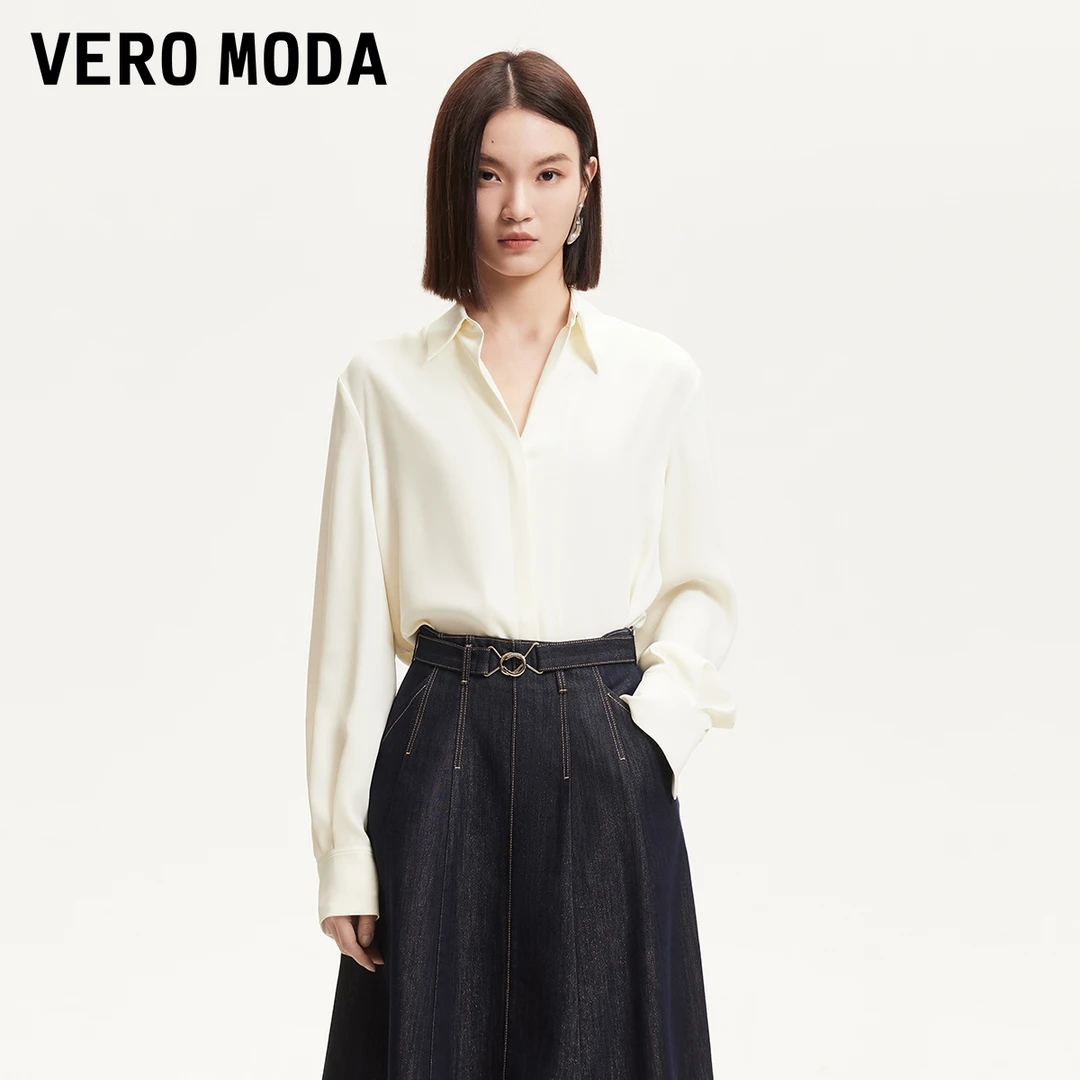 Vero Moda衬衫女25穿搭纯色百搭弧形下摆通勤老钱风325205040