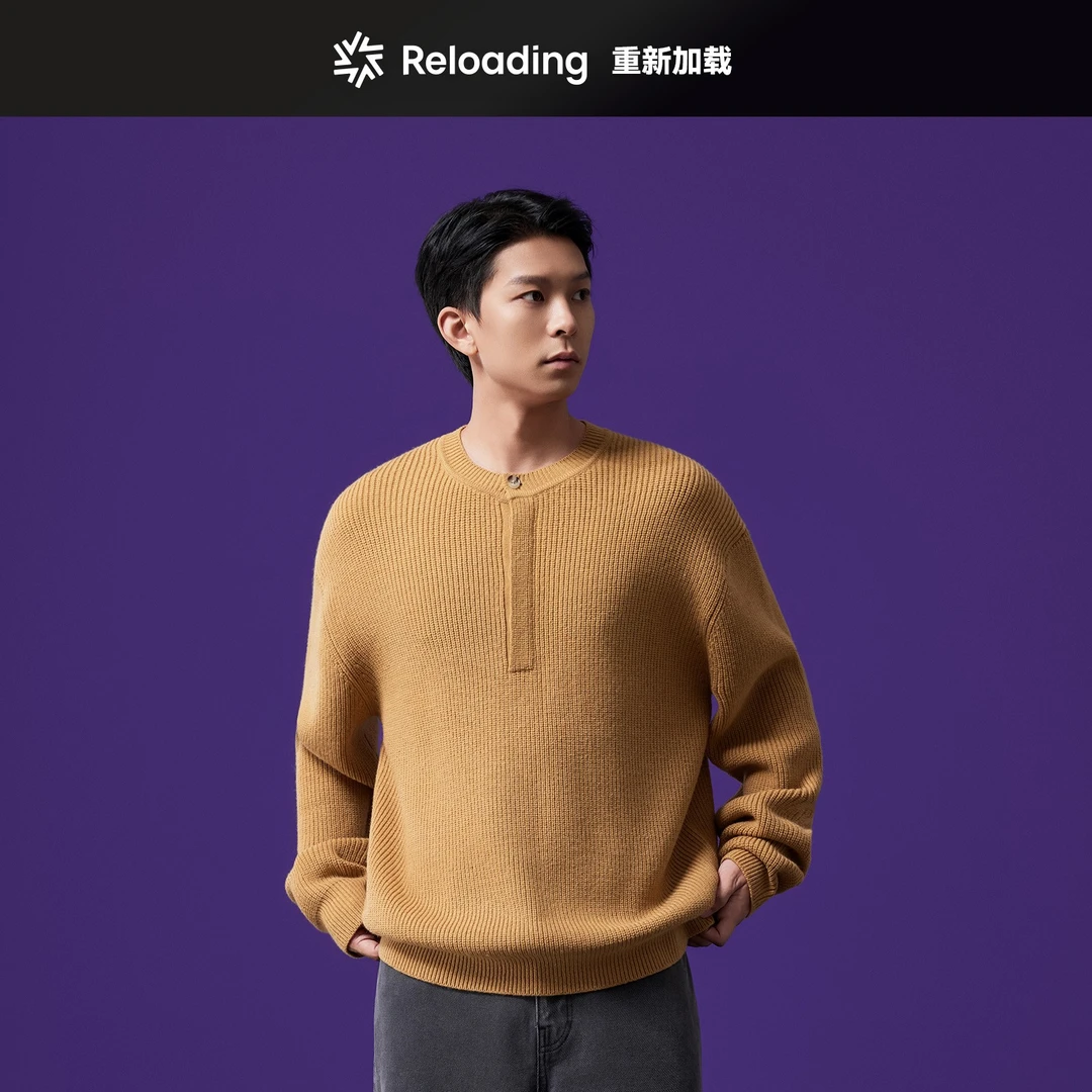 【秋季焕新】Reloading 绵羊毛亲肤保暖琥珀风情侣亨利领休闲针织衫