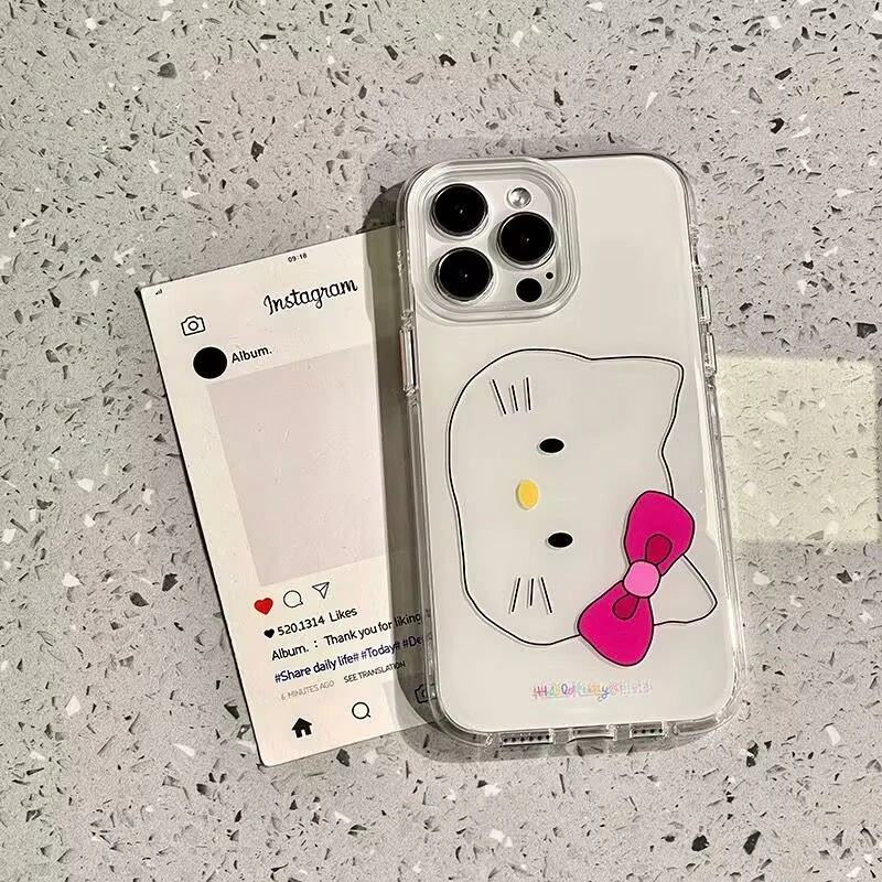 卡通线条蝴蝶结kt猫适用iPhone16Promax苹果手机壳15pro爆款14/13
