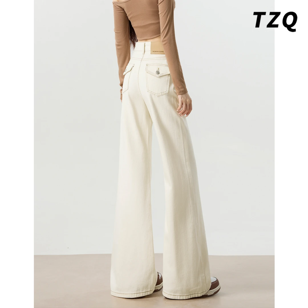 米白色微喇叭牛仔裤女秋2025新款高腰不贴腿显瘦马蹄裤TZQ2590963