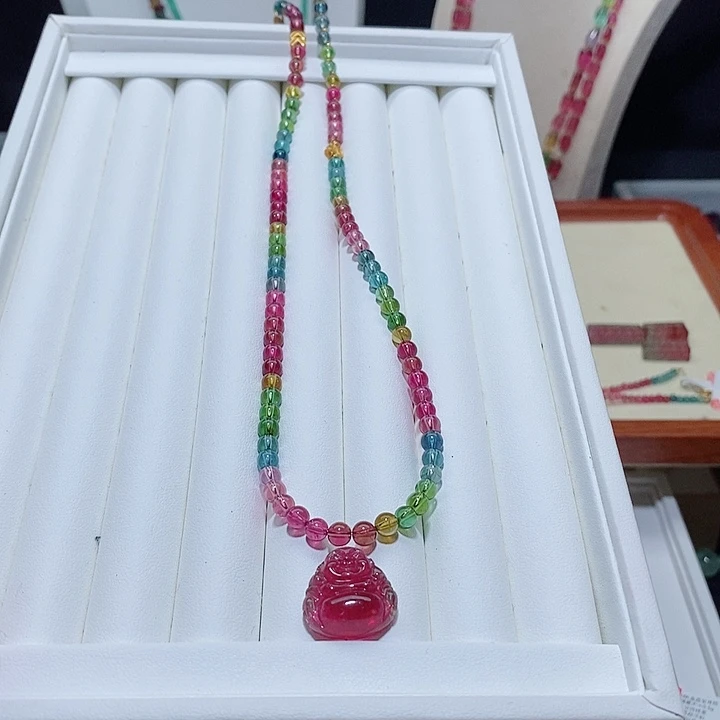 碧玺颈饰18K金镶嵌雪*碧玺项链吊坠打孔改款不支持退换