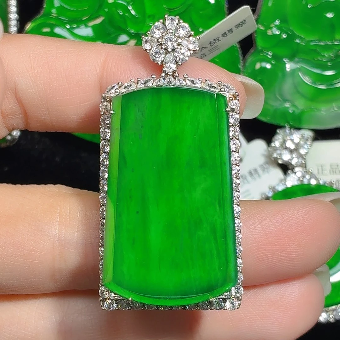 翡翠银S925镶嵌颈饰天然A货翡翠