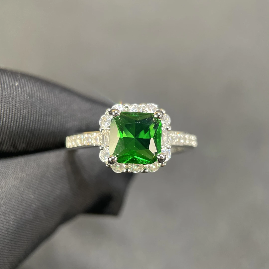 培育祖母绿珍藏级培育木佐色祖母绿宝石精工戒指合金镀金-205