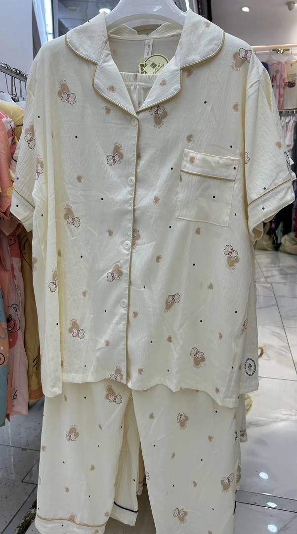 夏季新款云朵棉翻领夏款短袖长裤女士睡衣薄款套装家居服可外穿