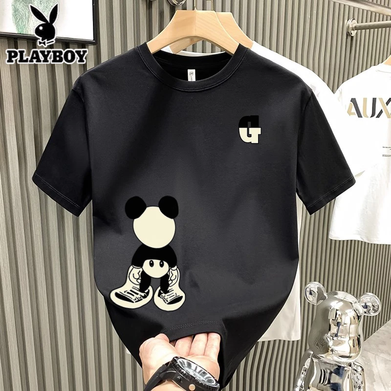 夏季2025新款潮牌高档男士纯棉印花短袖T恤男式潮款圆领半袖上衣T