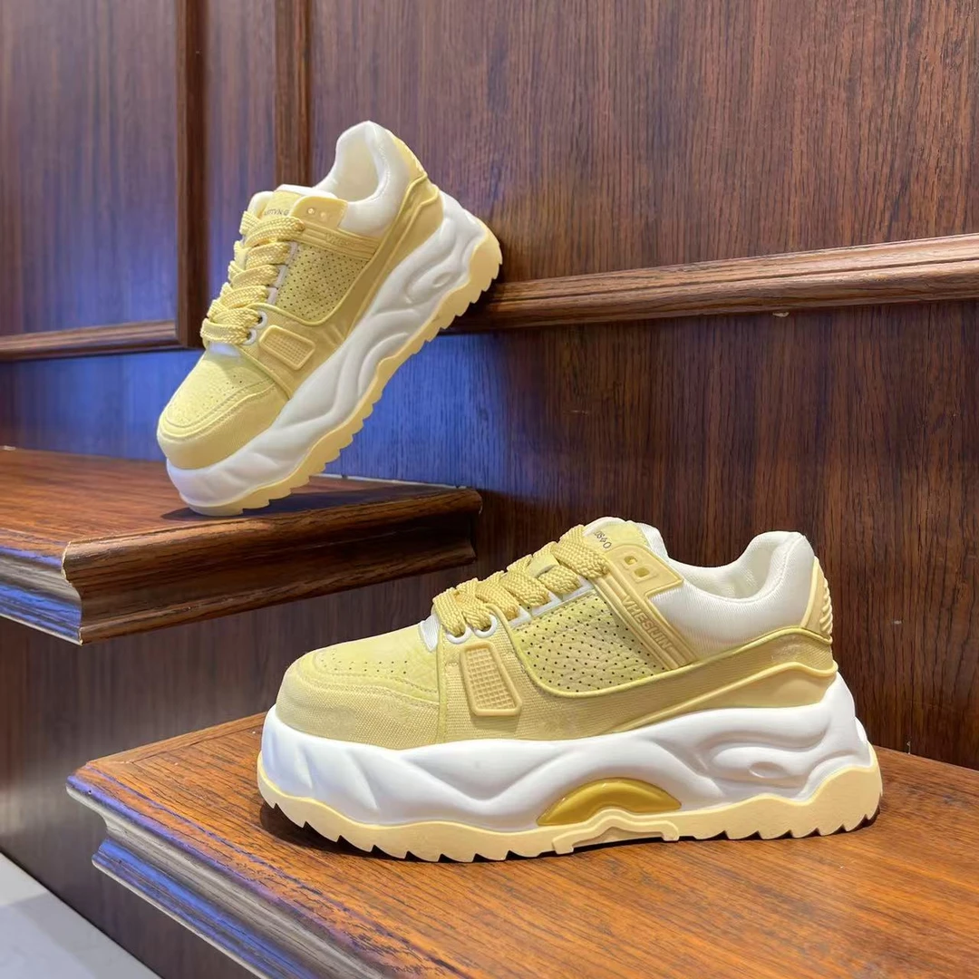 男鞋2025厚底皮面打孔秋季潮流ins休闲鞋增高百搭低帮系带潮男鞋
