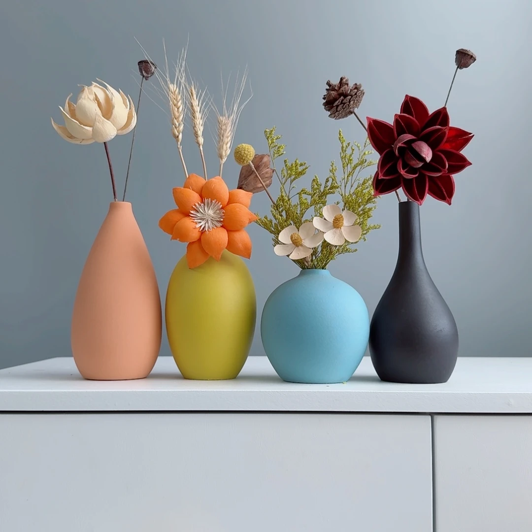 摆件陶瓷小花瓶摆件含花总高约20-30cm