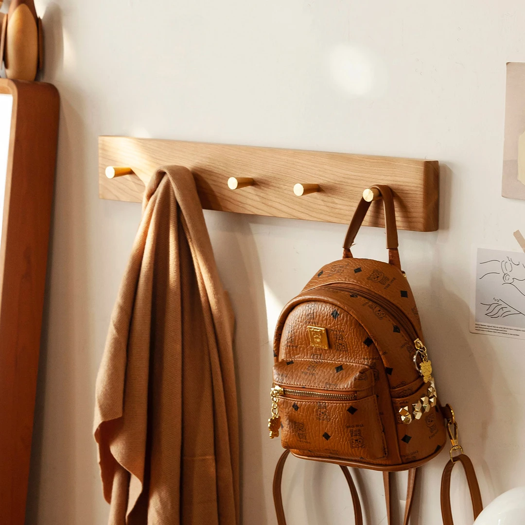 及木家具 黄铜锥形挂钩收纳架玄关挂架厨具挂实木壁挂衣帽架YJ013