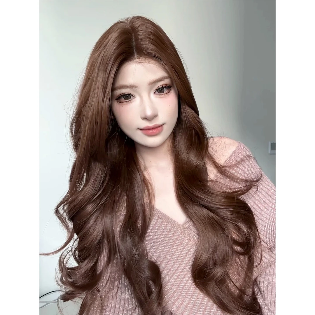 妍公子同款《露丝欧尼》深巧克力棕色高层次卷发大面积蕾丝假发女