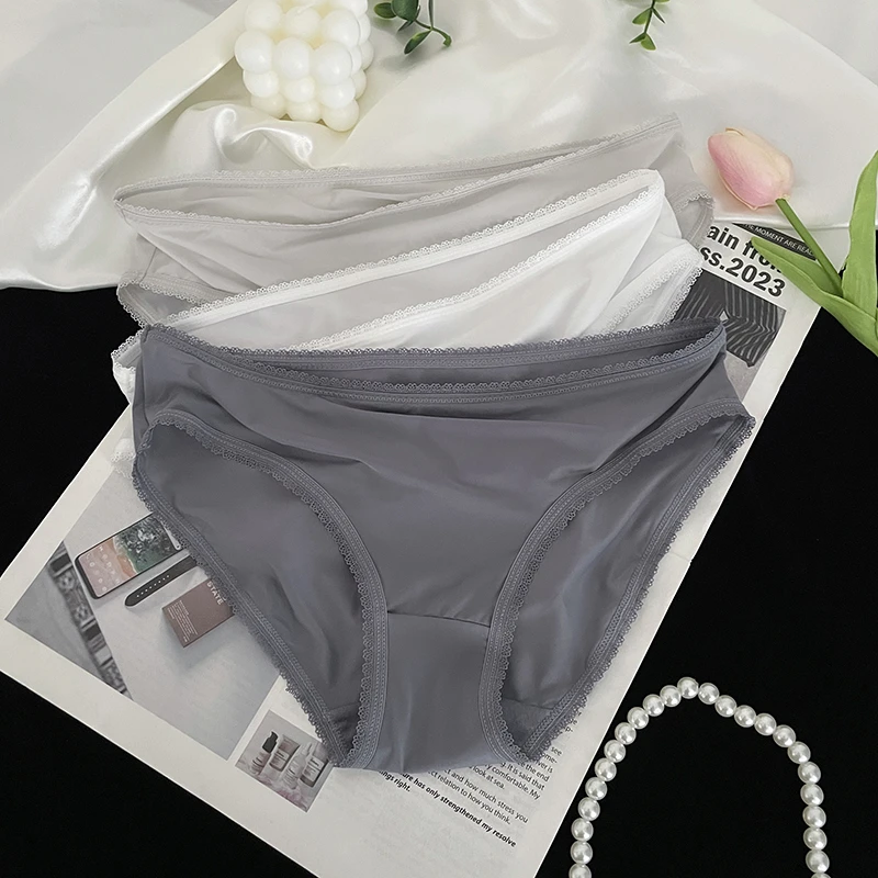 【三条】冰丝内裤女生夏季薄款2025新款简约无痕凉感蕾丝少女三角裤