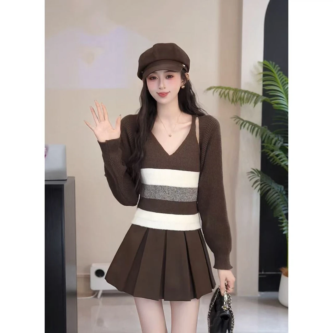 YUANLIANSU/圆脸酥【春山半醒】法式条纹吊带+针织开衫两件套女秋季