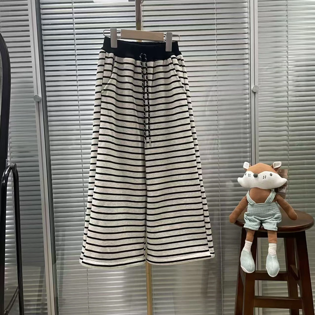 LY儿童韩版直筒裤条纹加绒冬季休闲裤时尚阔腿裤男女童宽松裤裤子