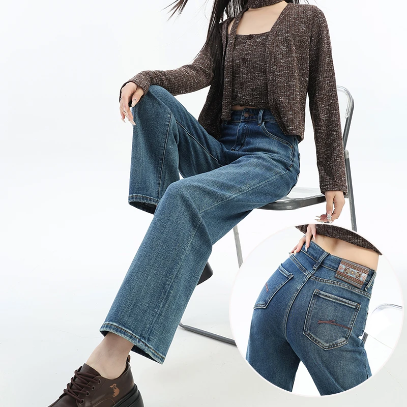 蜜蜜穿搭加绒加厚法棍烟管牛仔裤女2025冬小个子直筒裤八分九分裤