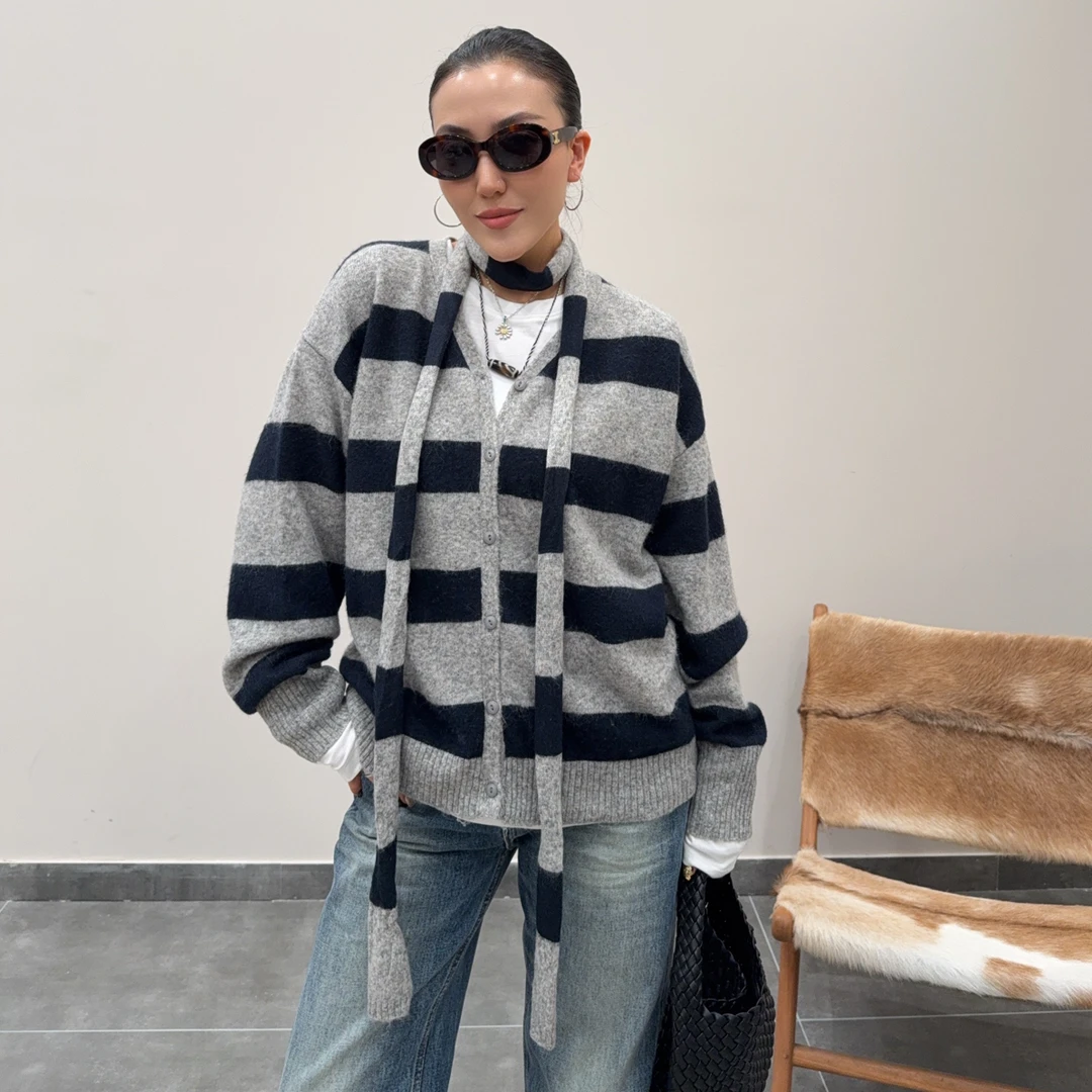 FG·STUDIO 围巾条纹毛衫