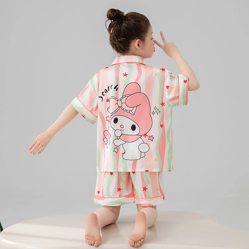 YUZHAOLIN/俞兆林卡通可外穿小女孩短袖冰雪丝夏季翻领睡衣家居服