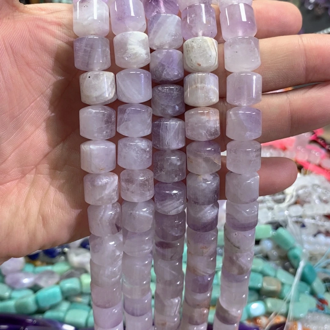 未镶嵌玛瑙/玉髓珠宝半成品天然薰衣草紫水晶礅一条卡12mm