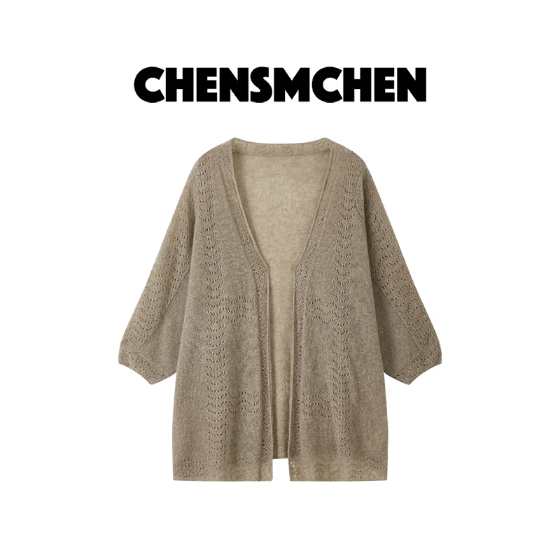 CHENSMCHEN100山羊绒简约复古针织衫女慵懒百搭显瘦开衫CSR7425WL