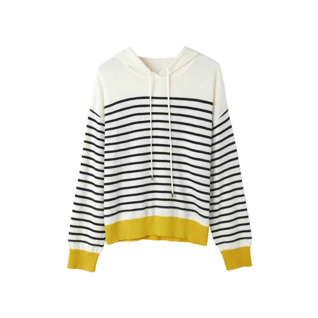 【WUGEE】减龄穿搭条纹帽衫长袖休闲百搭连帽宽松条纹套头针织衫