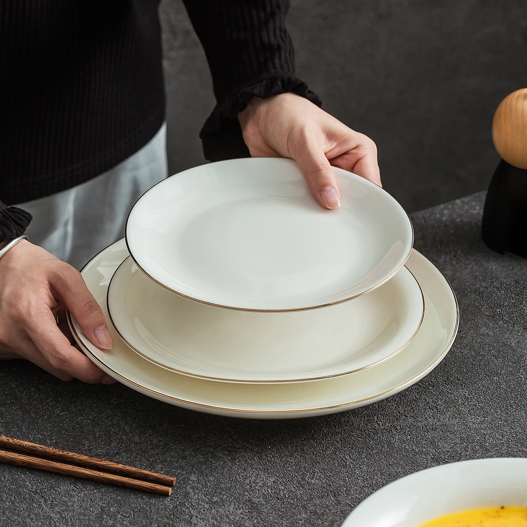 德化中国白羊脂玉餐具特别好看的高级感轻奢家用的陶瓷餐盘菜盘子
