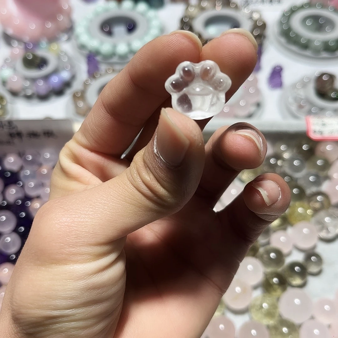 未镶嵌珠宝半成品水晶白水晶小猫爪手串配饰微瑕