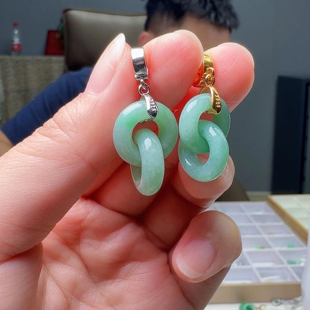 吊坠(不含链)银S925镶嵌翡翠天然