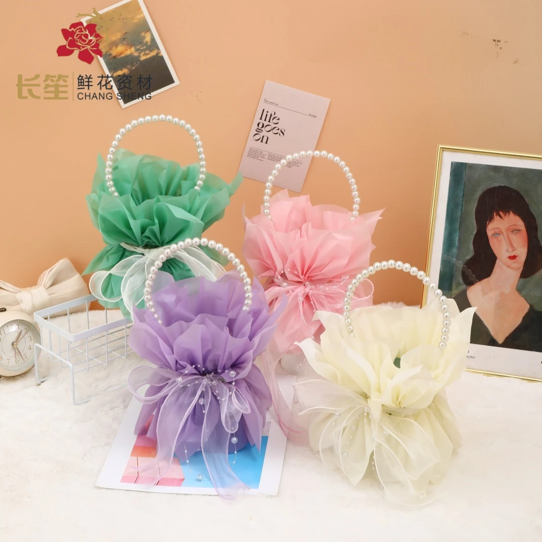 珍珠手提花篮半成品免包装儿童可直接插花束零食水果DIY手工材料
