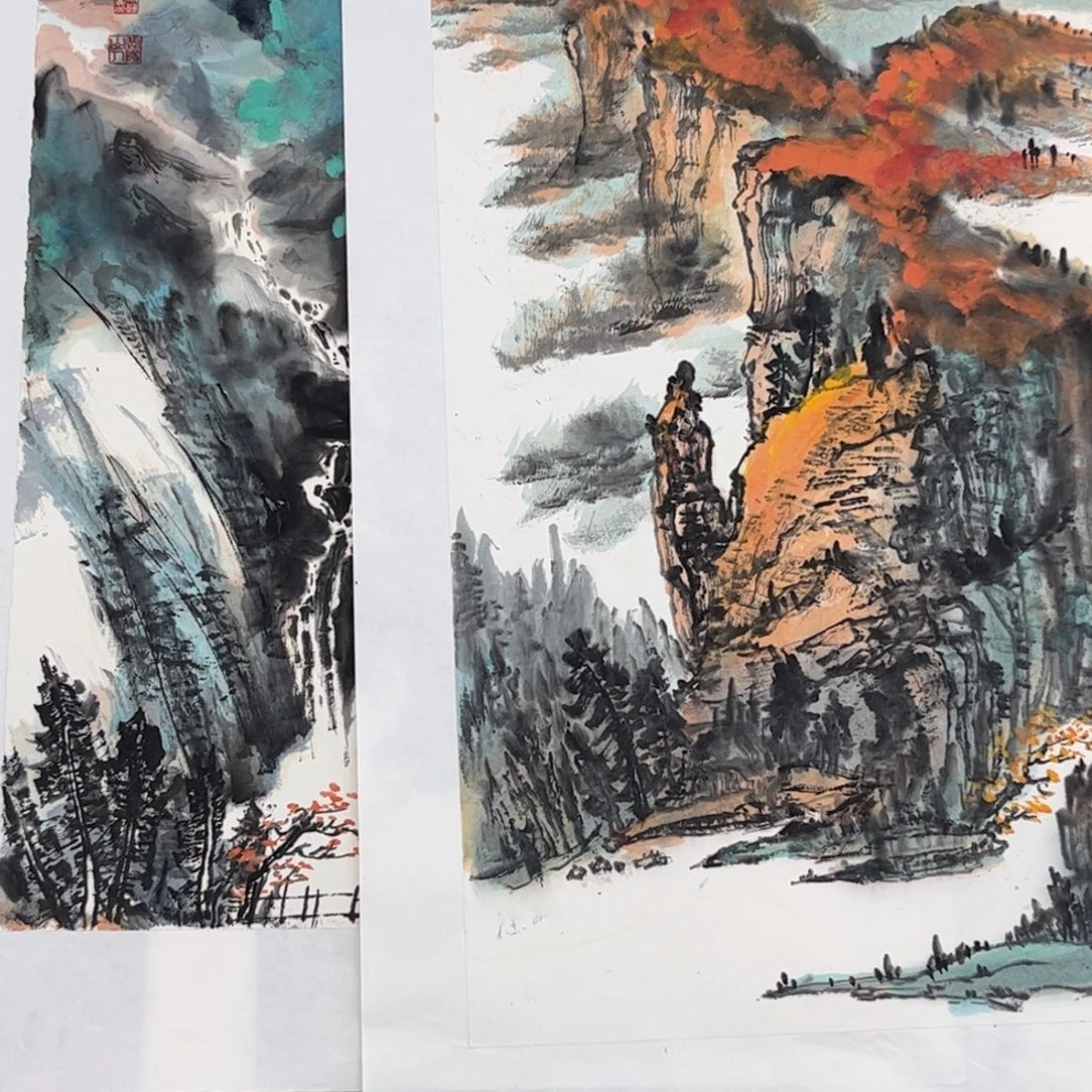 落***涯国画史光军老师四尺三开山水2琪