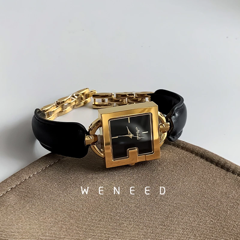 手表女小众设计真皮牛皮高颜值方形表盘复古精致轻奢气质女士腕表