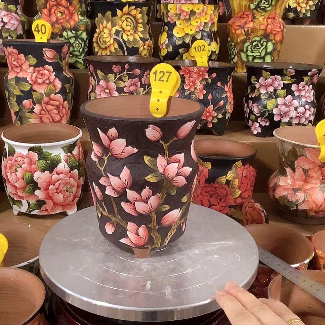 景德镇精品博采雕刻花盆12.5/16