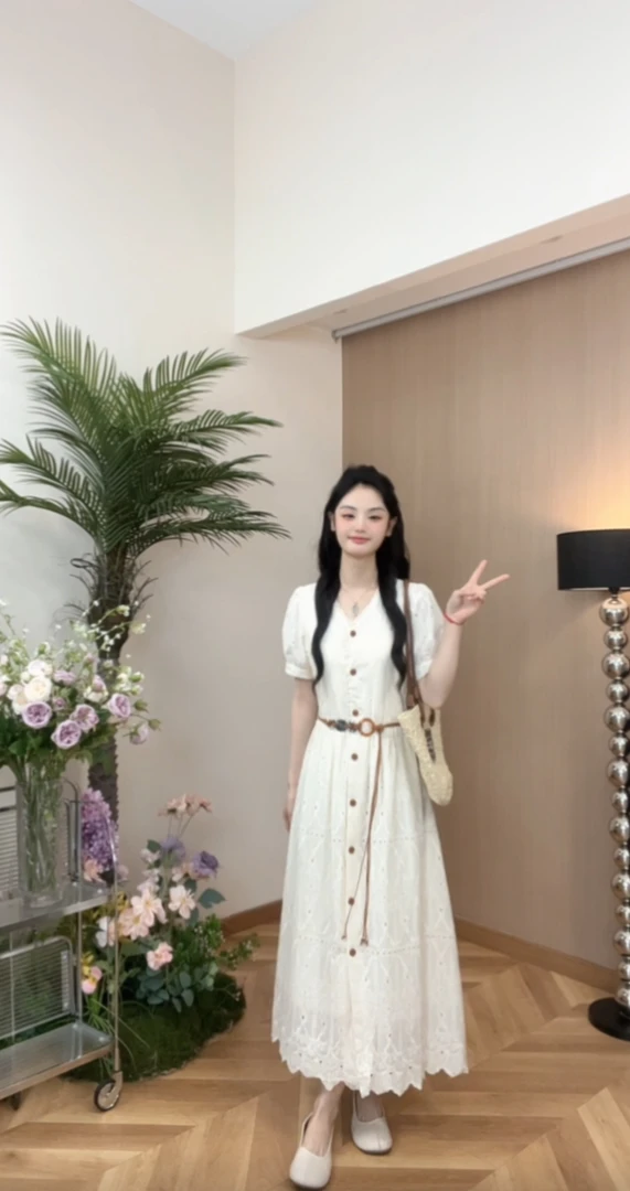 AN.XIN【盛夏花季】法式纯色镂空减龄连衣裙11568