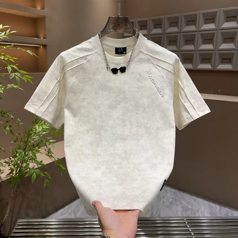 扎染短袖男款新款t恤衫透气简约百搭男士T恤休闲上衣青年2025新款