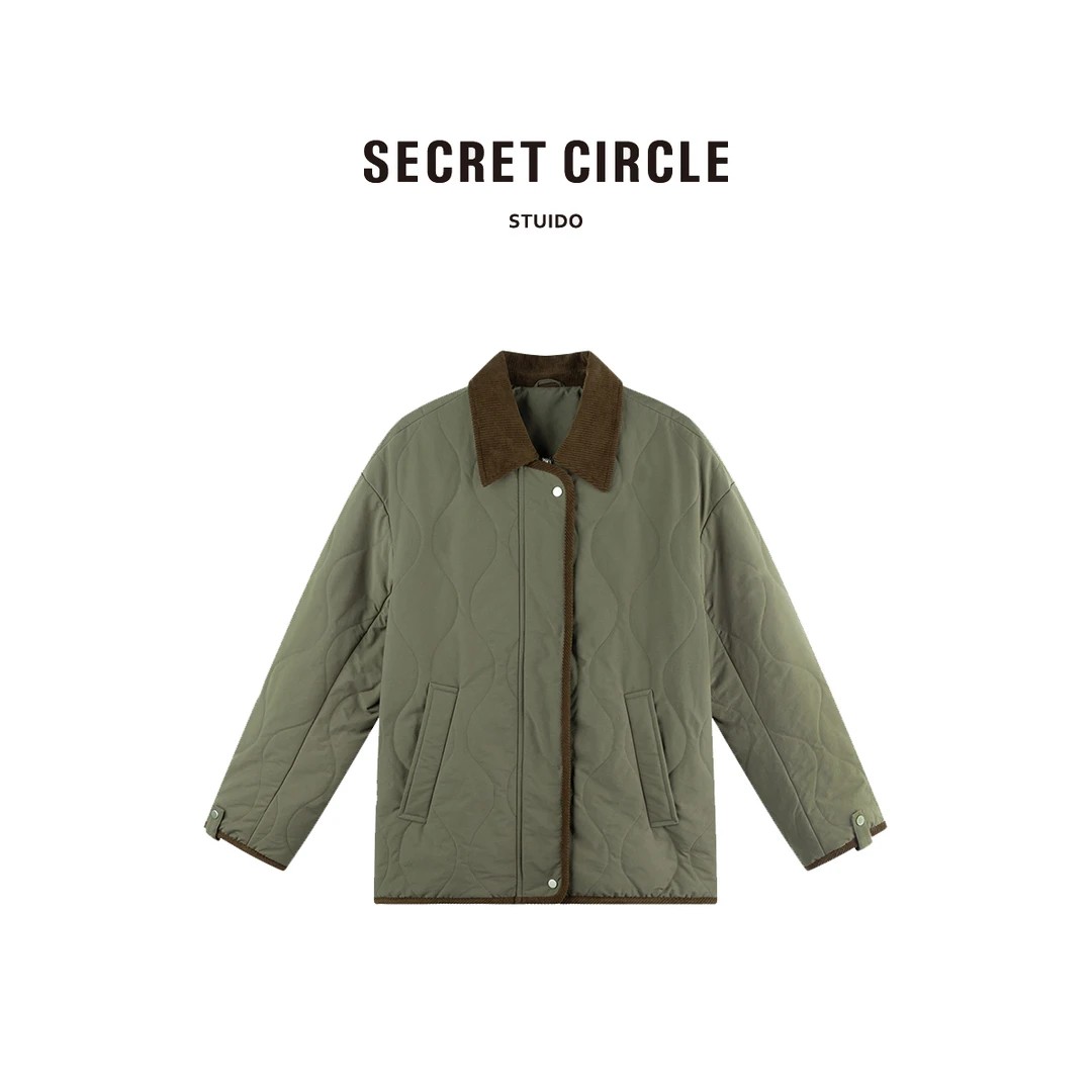 SECRETCIRCLE·秘社 设计感撞色拼接翻领气质女士棉服 C1885