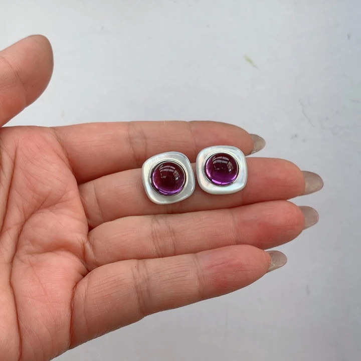 紫晶耳饰银S925镶嵌愚*