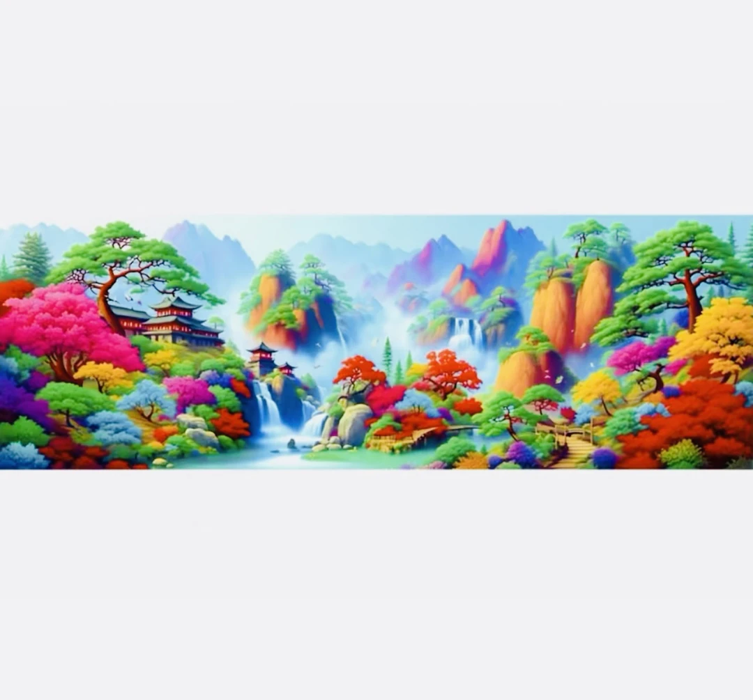 静谧山林四股线大格满绣客厅挂画