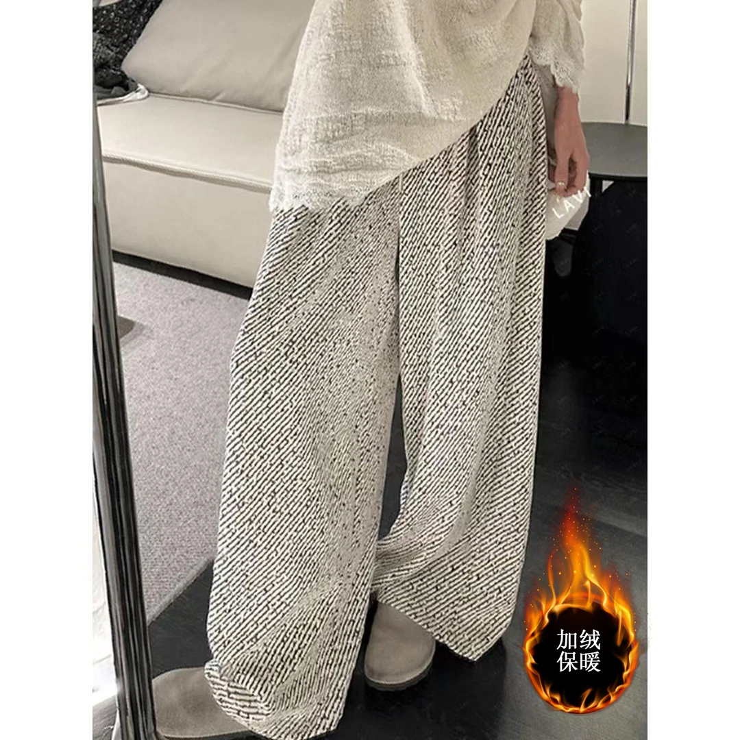 韩国东大门2024秋冬款毛绒小香风慵懒宽松加绒设计感ins拖地裤007