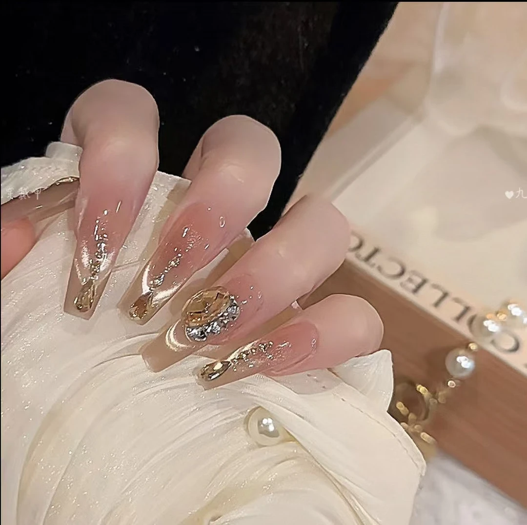 【平安】手工穿戴甲春日爆闪贵气镶钻微笑猫眼光疗美甲可拆卸穿戴甲