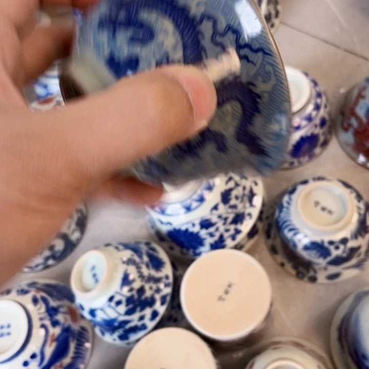瓷片老陶泥青花海水龙压手