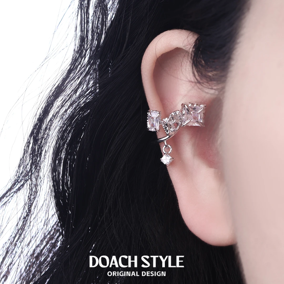 925银耳饰 锆石耳夹不掉色原创小众设计耳骨夹耳环高级清冷感耳饰