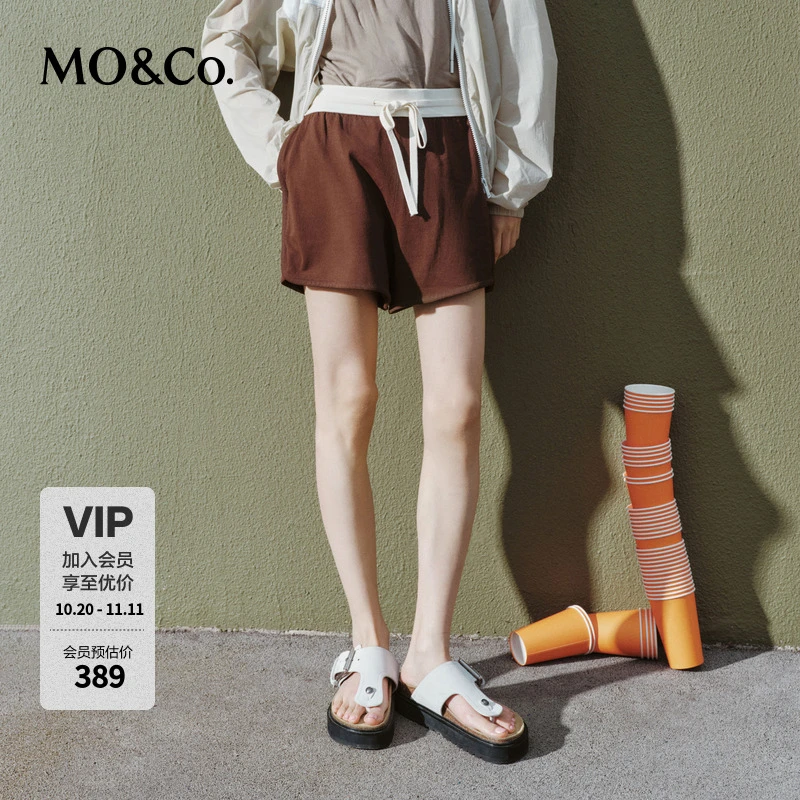MOCO夏运动风抽绳高腰薄款宽松针织短裤休闲裤MBD2SOT025